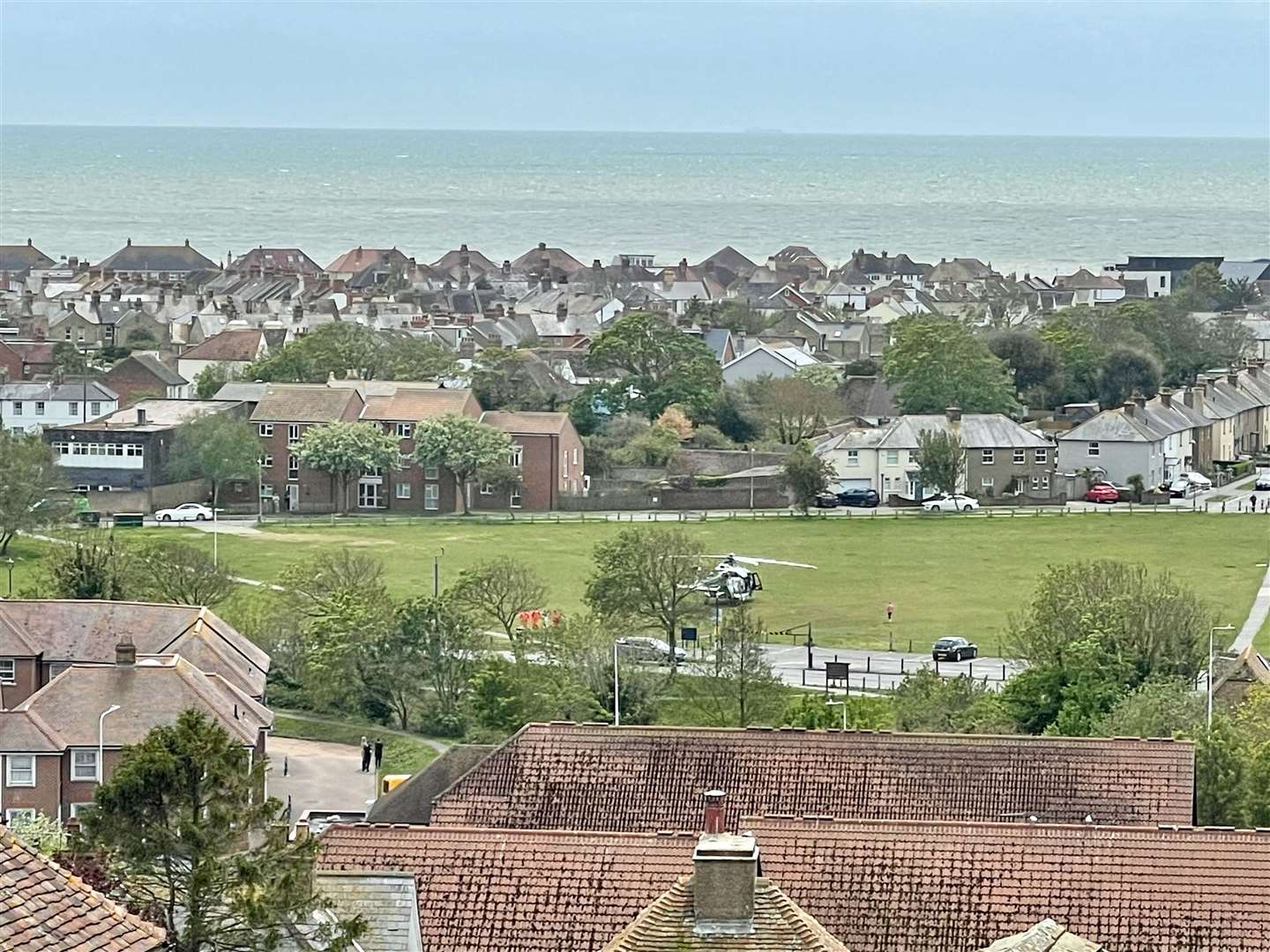 The air ambulance landed on Hythe Green. Picture: © A Tanton / Hythe Residents Group