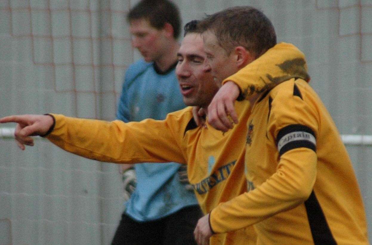 Simon Austin celebrates scoring Maidstone's fourth goal in a match against Croydon in 2007 Picture: Steve Terrell