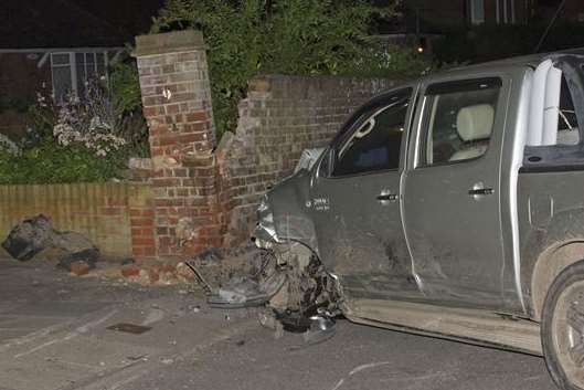 The vehicle smashed into a garden wall in Minster. Picture: Don Wilks