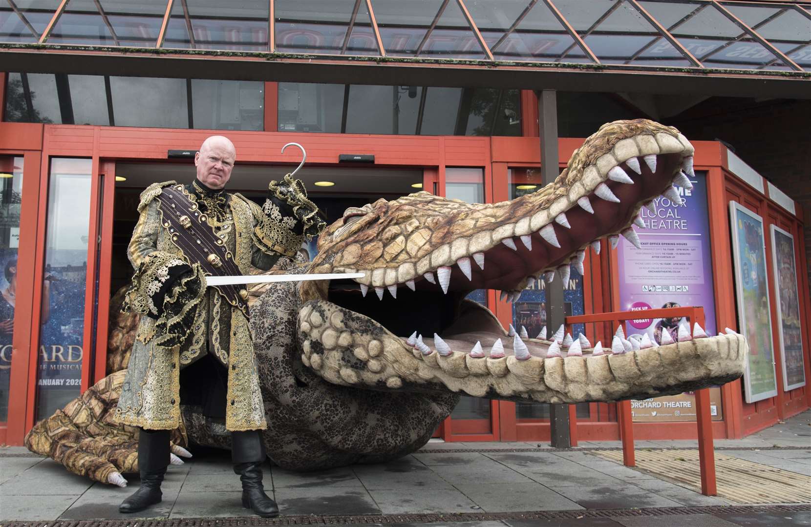 Captain Hook (Steve McFadden) meets the crocodile at the Orchard Theatre