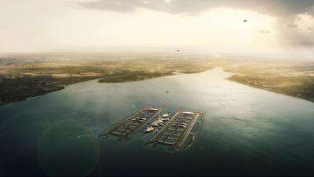 Designs for a floating Thames Estuary airport designed by architects Gensler