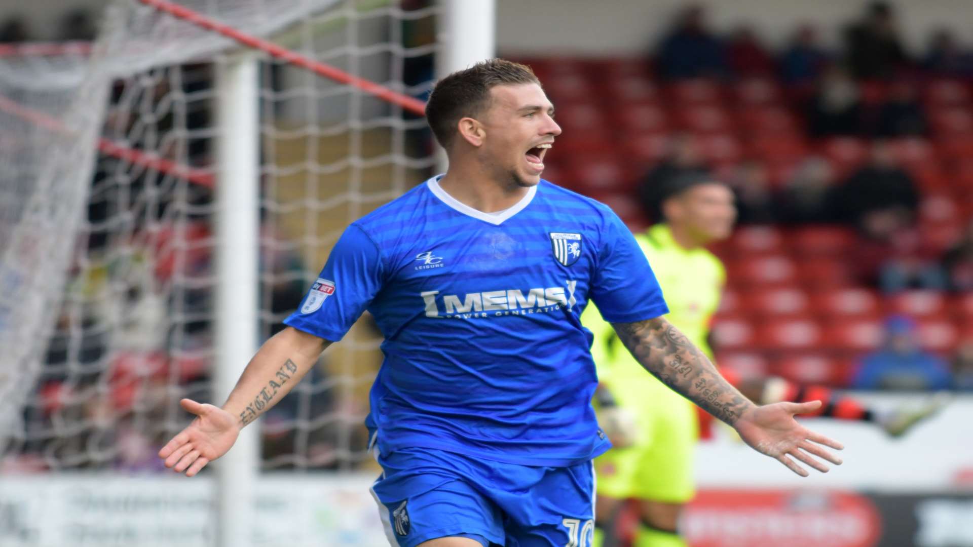 Cody McDonald celebrates a goal for Gillingham Picture: Barry Goodwin