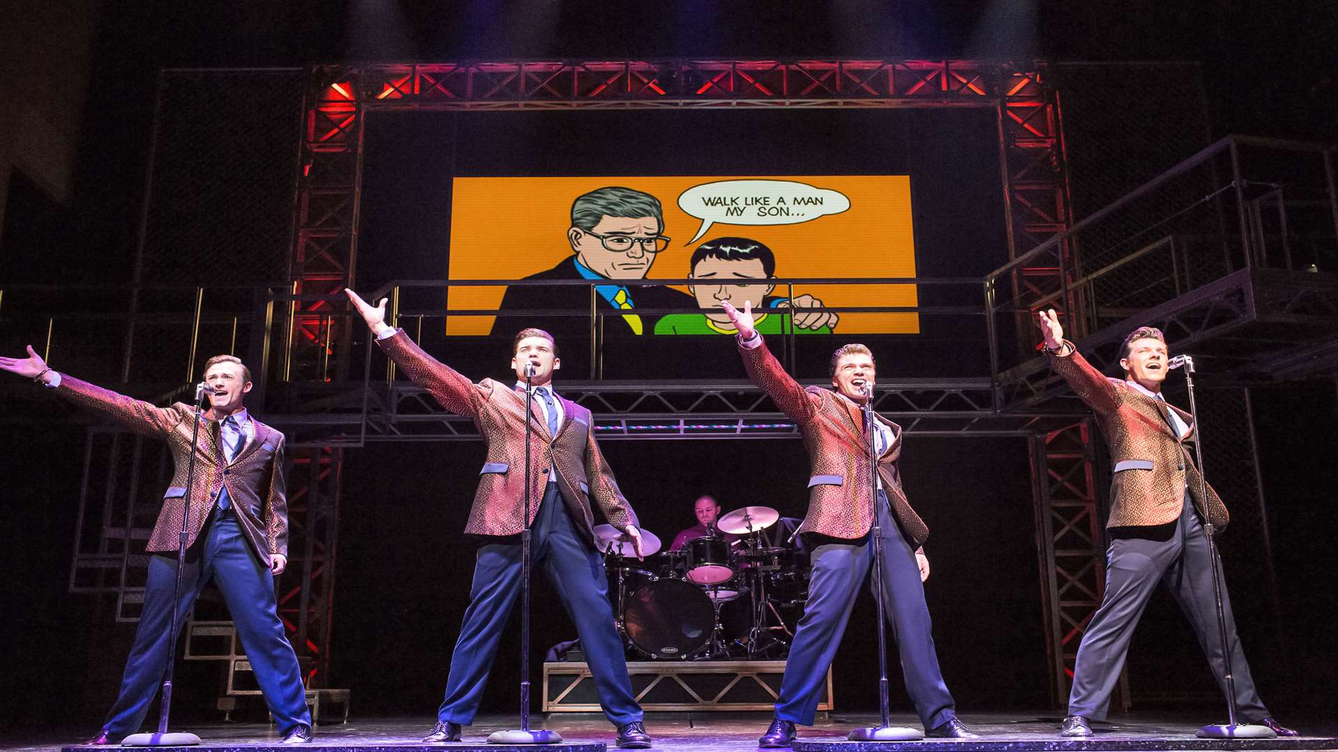 Tim Driesen, Sam Ferriday, Stephen Webb and Lewis Griffiths in Jersey Boys. Picture: Helen Maybanks