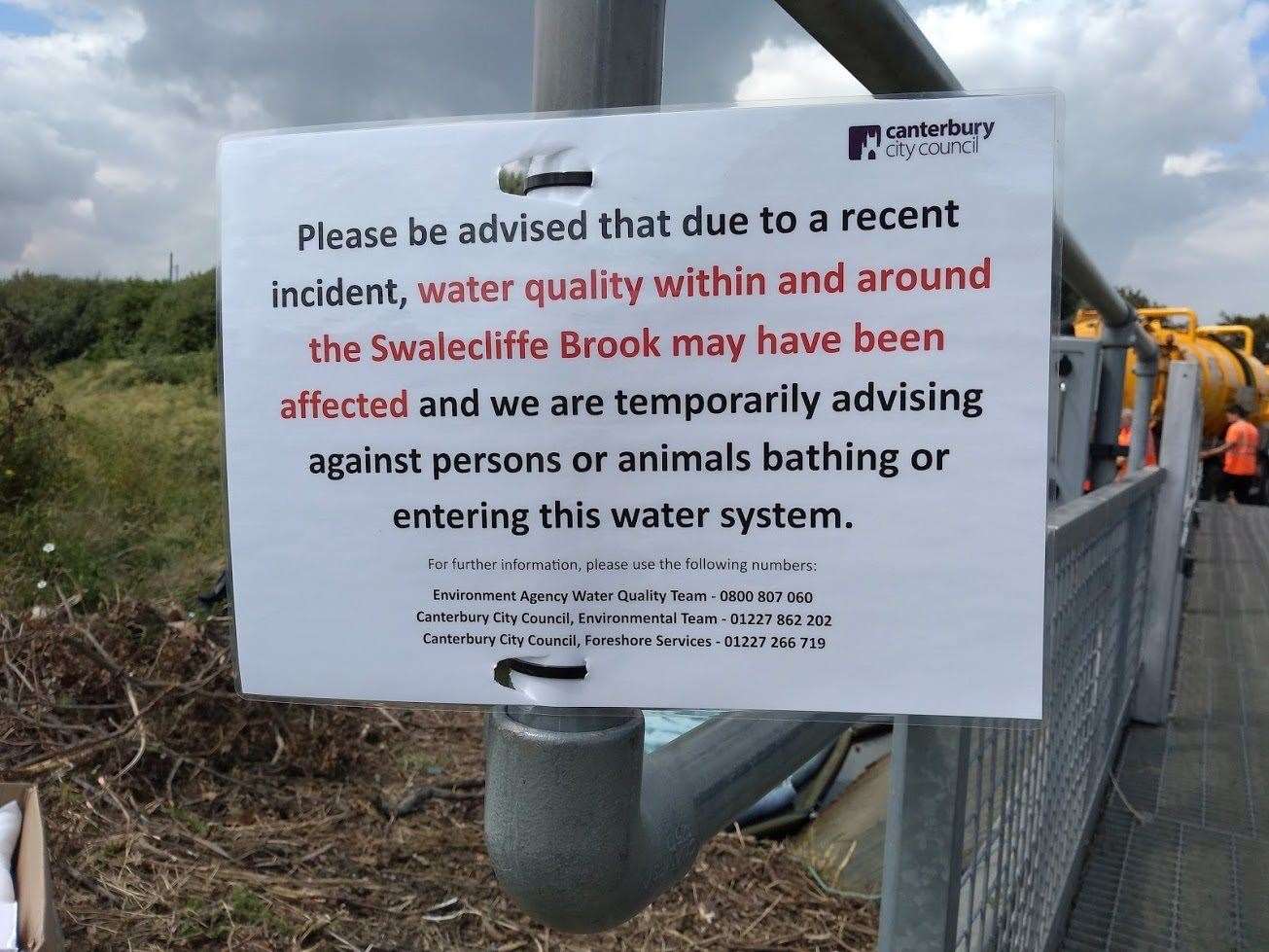 Signs have been put up warning people, and their pets, not to enter the water Pic: Canterbury City Council (14616821)