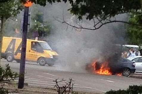 The car on fire at Bluewater. Picture by @nyezee237