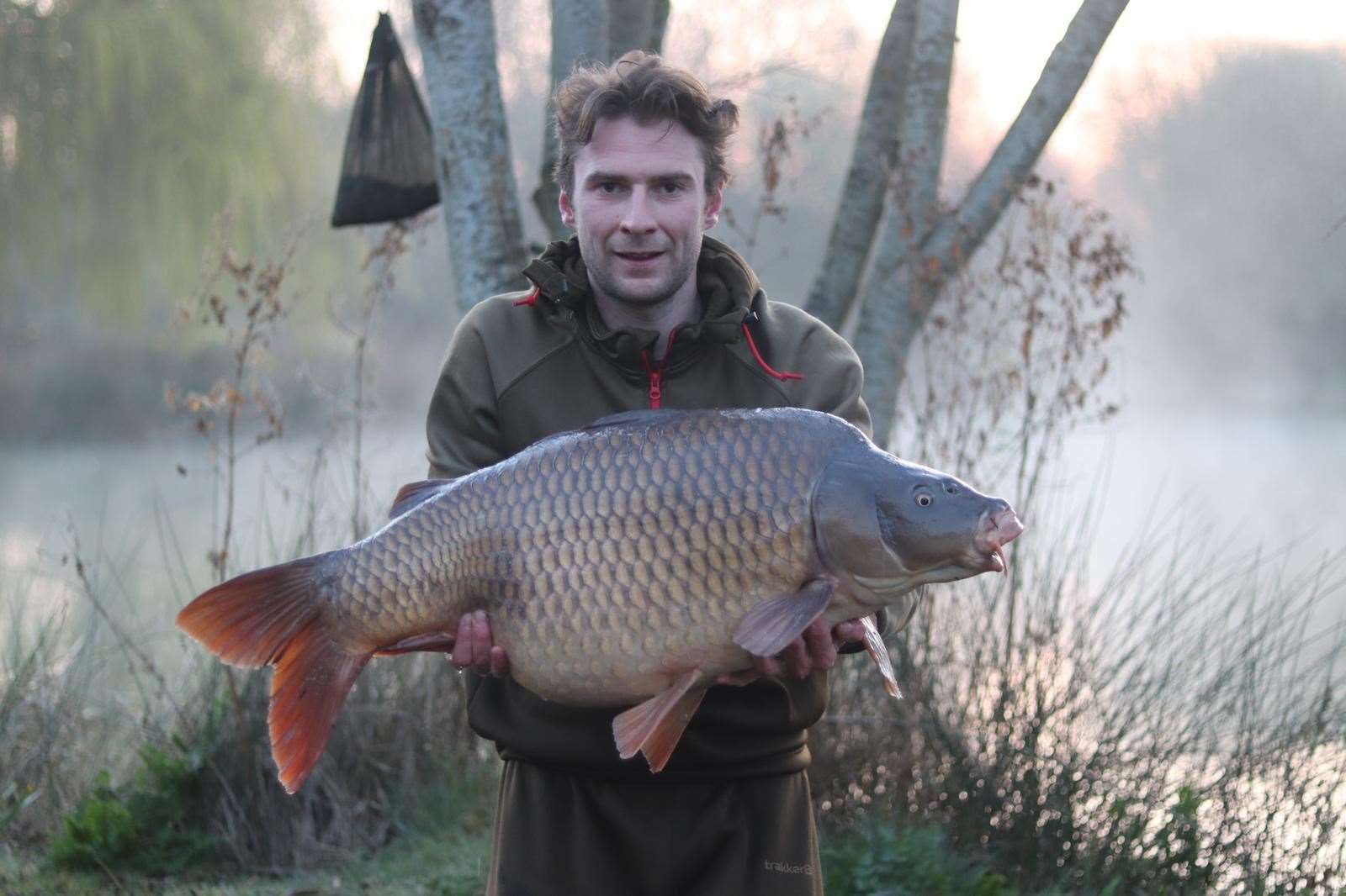 Nathan Caldicott with a 43lb carp, a new lake record for Mousehole lake in Maidstone Kent