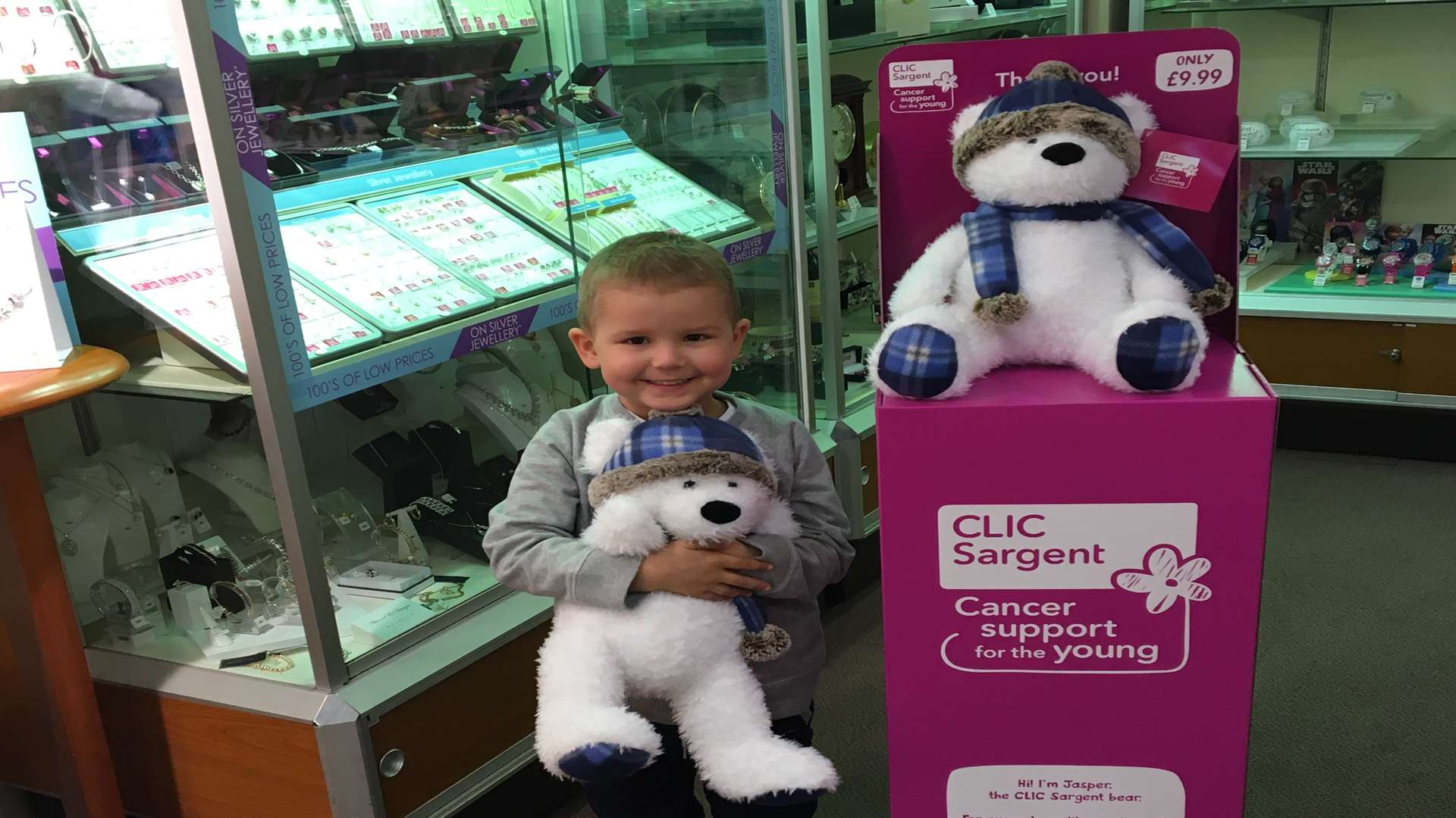 Harry in H Samuel, Sheerness, with Jasper the bear