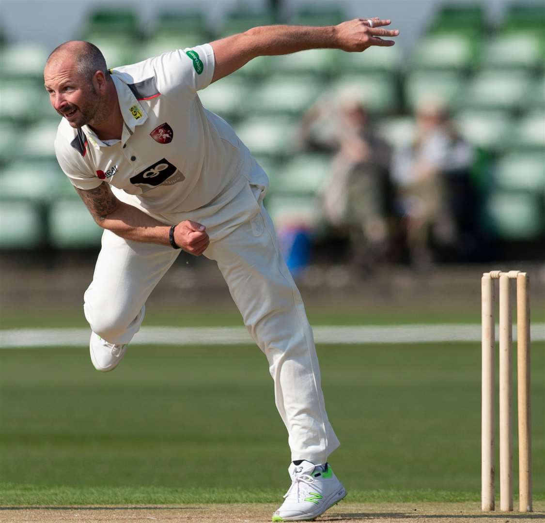 Kent's Darren Stevens bowls against Loughborough University at Canterbury this week Picture: Ady Kerry