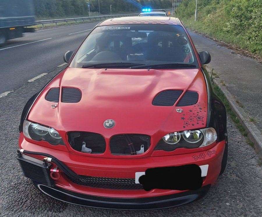 The modified BMW was seized by police on the A256 near Sandwich yesterday. Picture: Kent Police