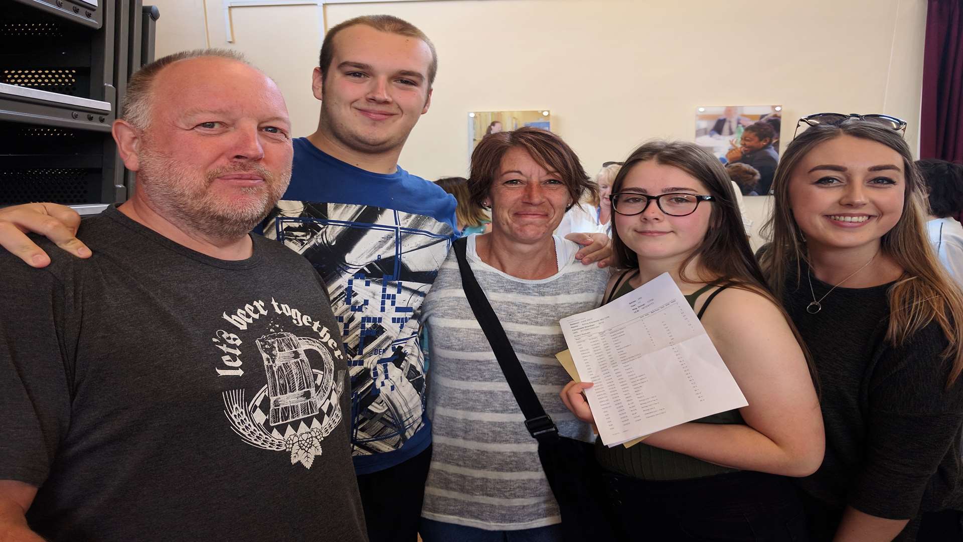 Emily Belton, pictured third from left received her GCSE results today with her family at St Simon Stock School