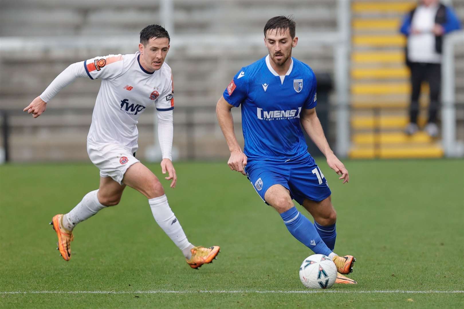 Robbie McKenzie on the ball for Gillingham in the FA Cup match at AFC Fylde Picture: KPI (60454359)