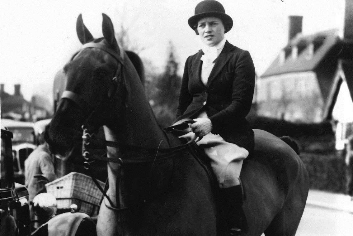 Brenda Day as a young woman riding to hounds in the 1930s