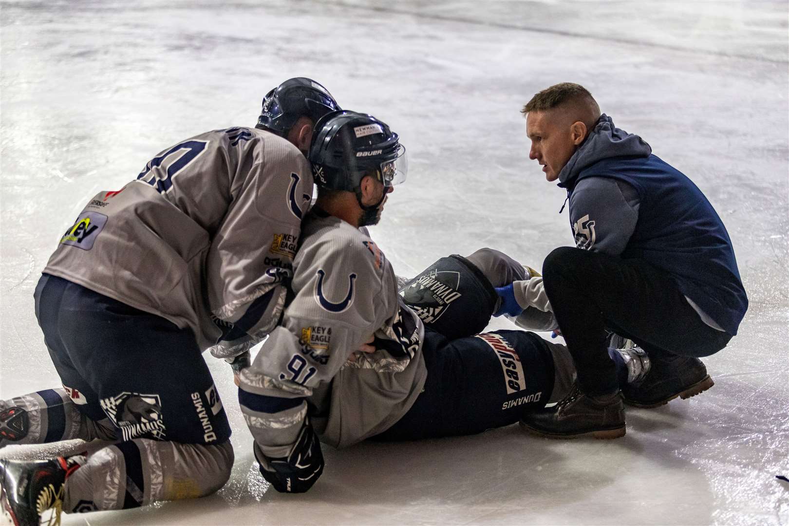 Joshua Condren down injured as Invicta Dynamos take on Chelmsford Chieftains Picture: David Trevallion