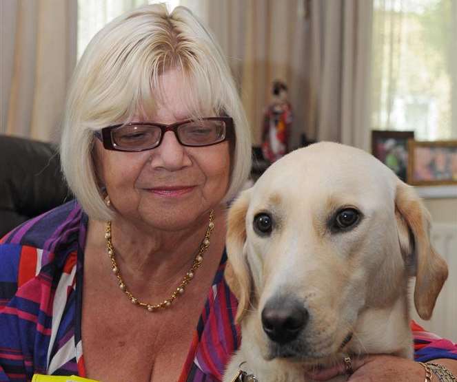 Patricia Poole and her guide dog Zebedee after they were turned away from a cafe in Deal