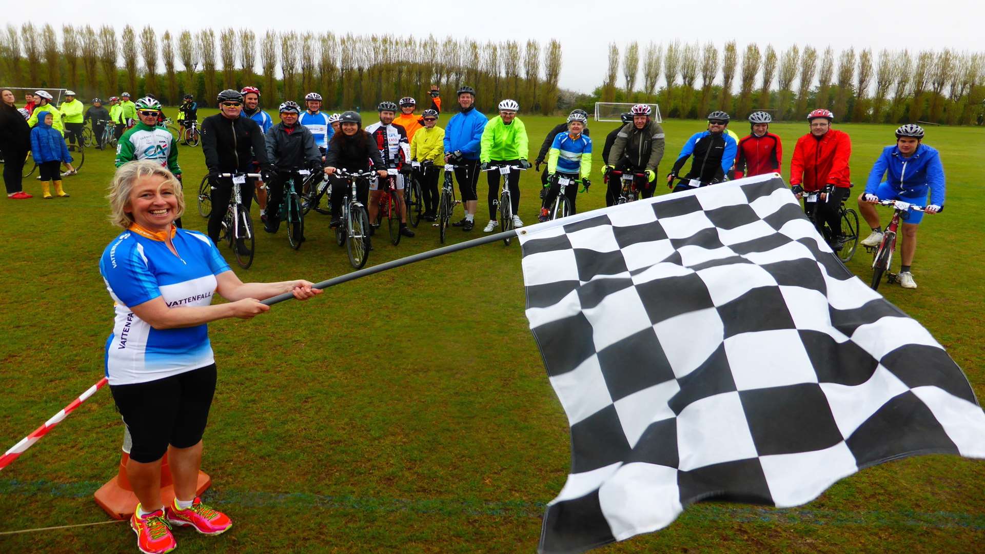 Melanie Rogers of Vattenfall waves the flag for the KM Big Bike Ride, staged at Betteshanger Country Park, near Deal on Sunday, April 24.