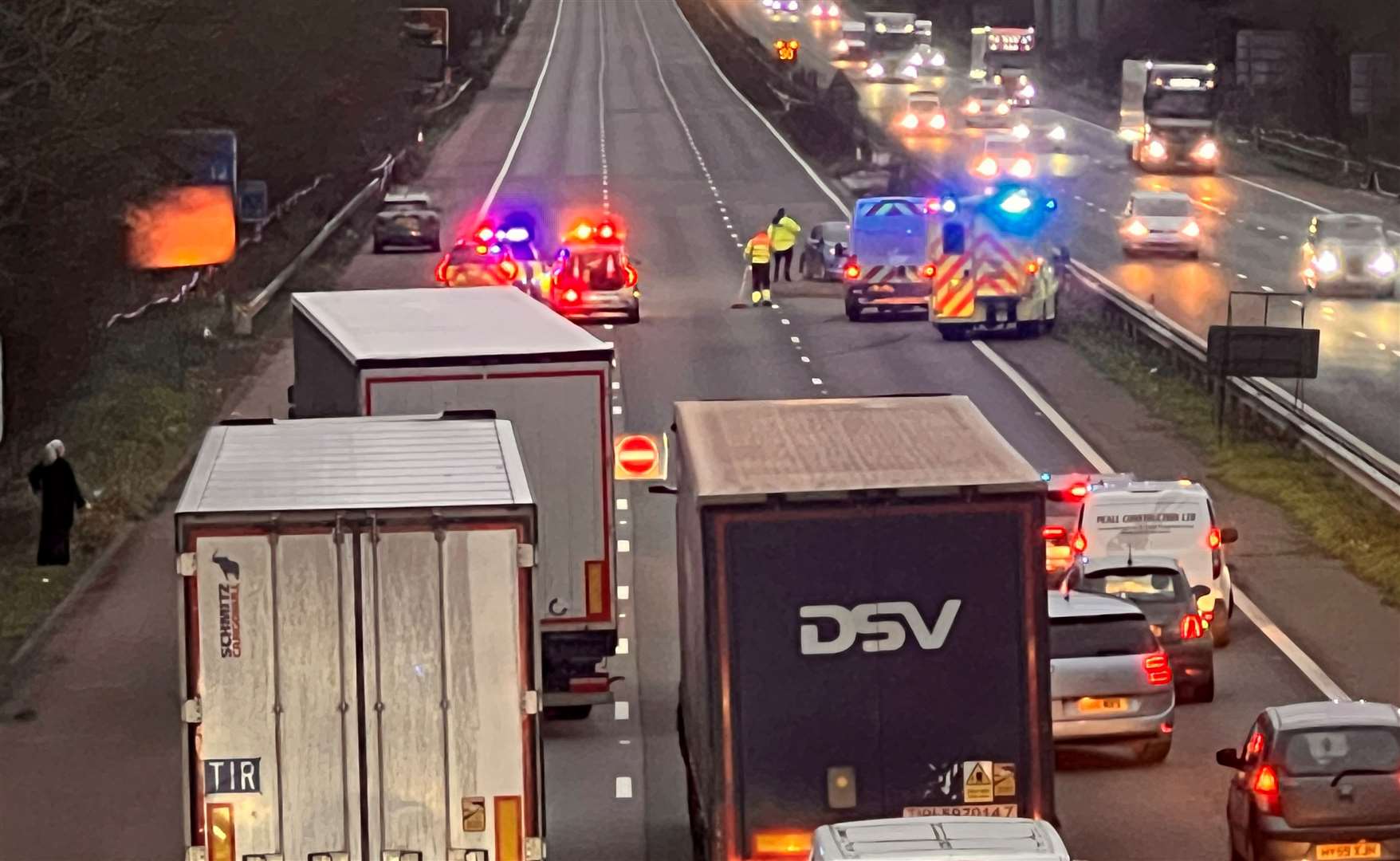 A crash involving two vehicles has closed the M20 in Ashford. Picture: Steve Salter