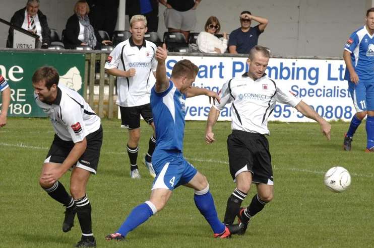 Action from Faversham's Ryman League match with Peacehaven at Salters Lane on Saturday. Picture: Chris Davey
