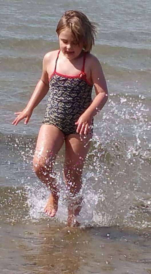 Megan as she is now, making a splash at Westgate-on-Sea