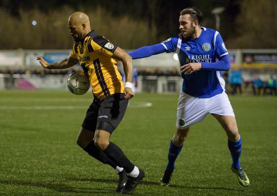 Delano Sam-Yorke holds up the ball for Maidstone Picture: Andy Payton