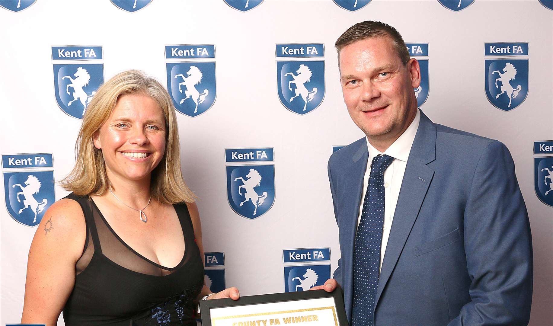 The coach-of-the-year for adults was Jo Treharne of Canterbury Old Bags, receiving her award from Kent FA chief exec Darryl Haden