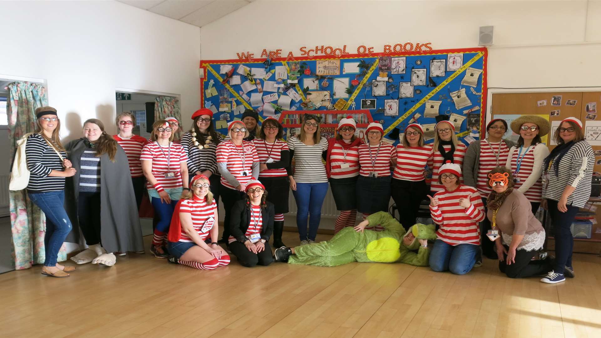 Teachers from Great Chart Primary School in Ashford dressed up as different versions of 'Where's Wally?'