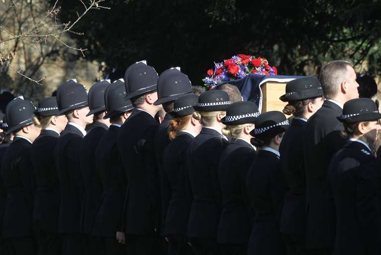Colleagues of DS Ben Turner form a guard of honour at his funeral at St Stephen Church in Tonbridge