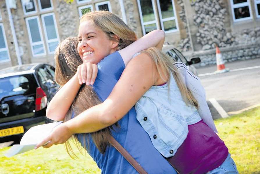 Pupils at Dartford Grammar School for Girls celebrate last year's results