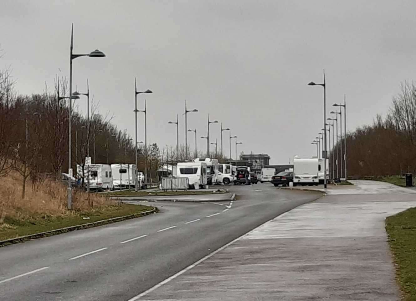 A travelling community has pitched up in the Cyclopark car park in Gravesend