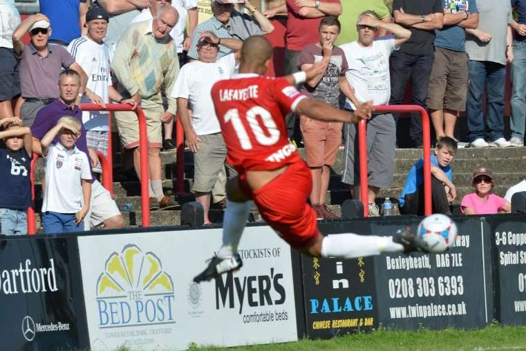 Ross Lafayette fails to connect for Welling against Salisbury Picture: Keith Gillard
