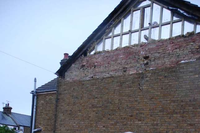 The side of a house that partially collapsed in Sydenham Street, Whitstable