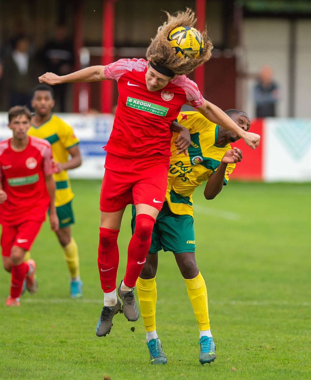 What a picture of ex-Ashford man Jarred Trespaderne, who's back in Hythe colours this season. Picture: Ian Scammell