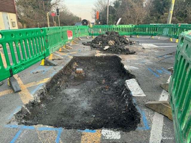 Berengrave Lane in Rainham was shut for emergency works due to a sinkhole. Picture: Berengrave Service Station