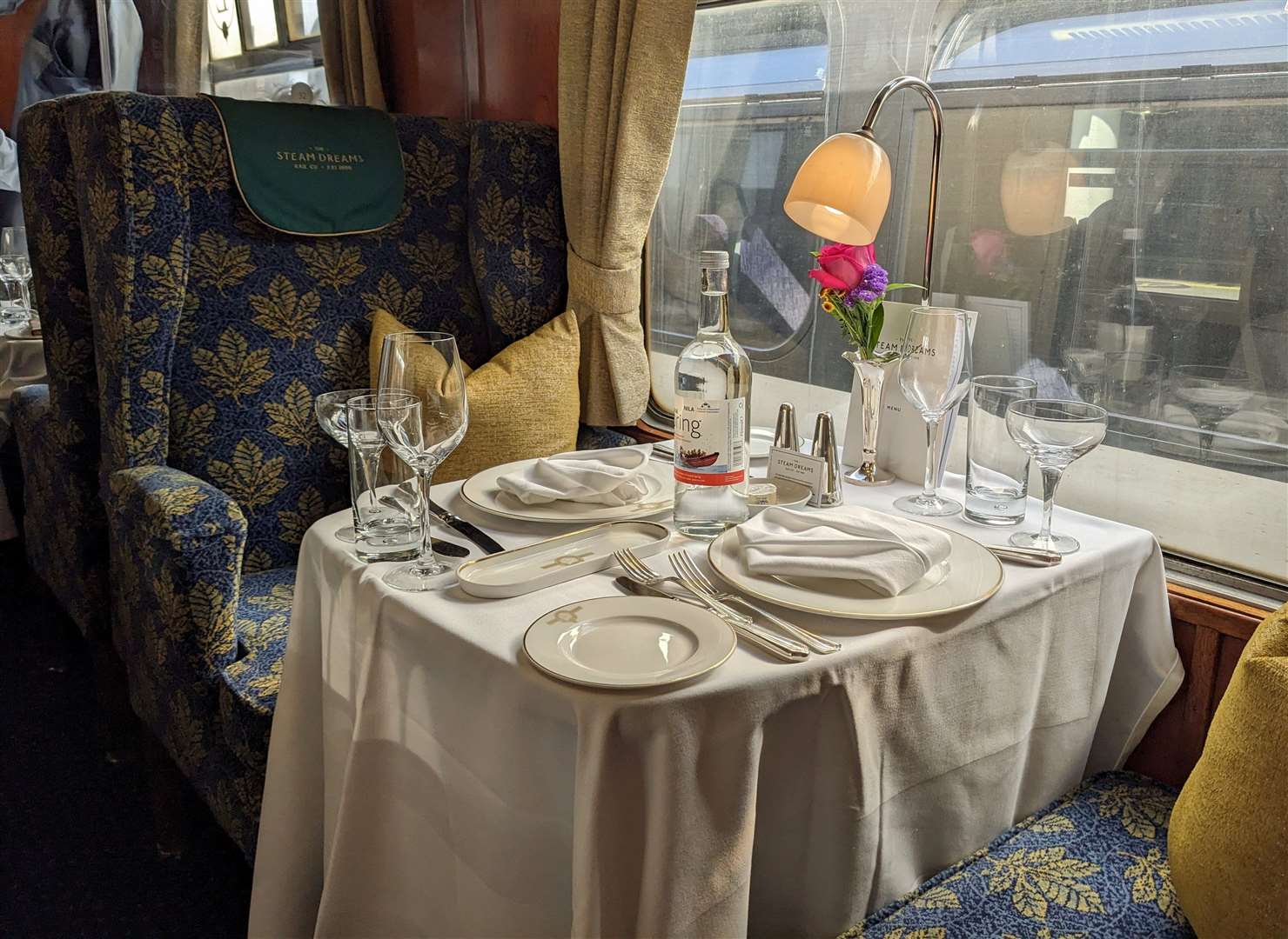 A table for two in the Pullman-style dining carriage