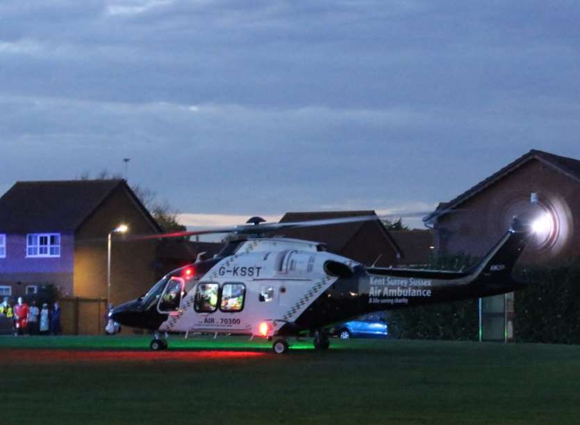 The Kent Air Ambulance in Newman Drive tonight. Picture: Campbell James