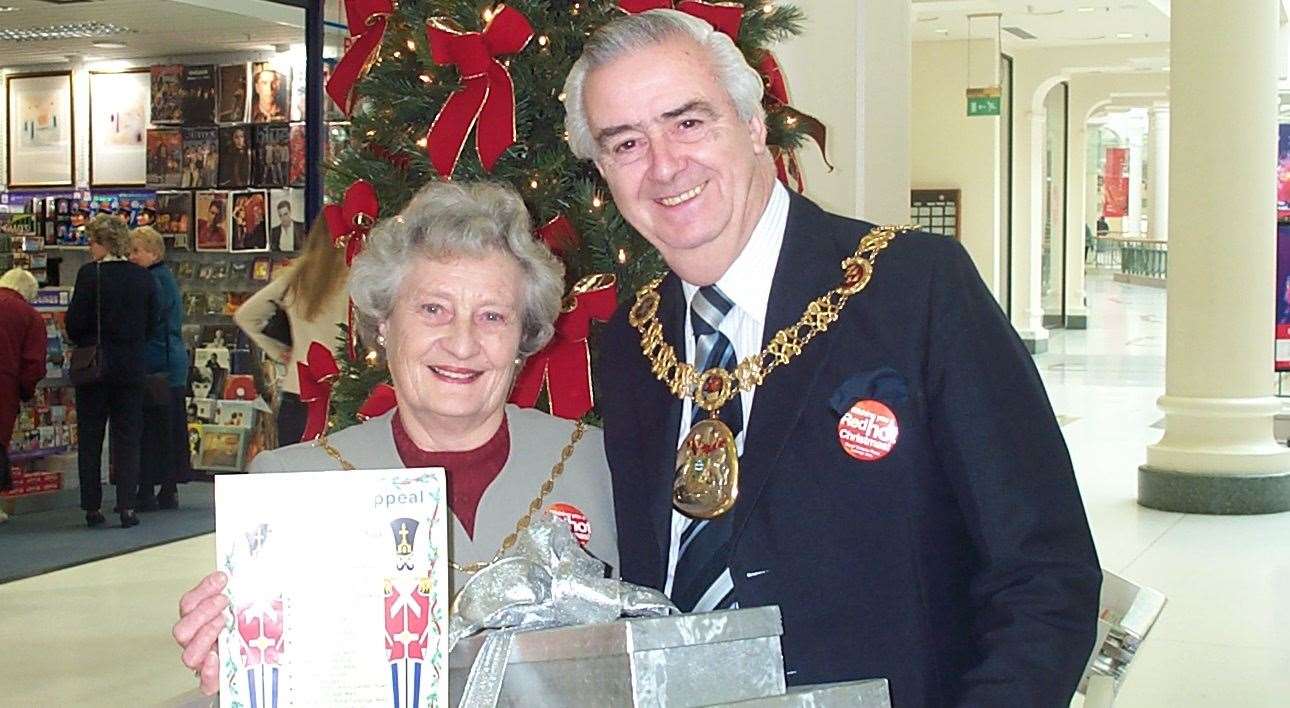 Stanley Ward and his wife Edith in 2002, launching the mayor's annual toy appeal at the Royal Victoria Place shopping centre in Tunbridge Wells