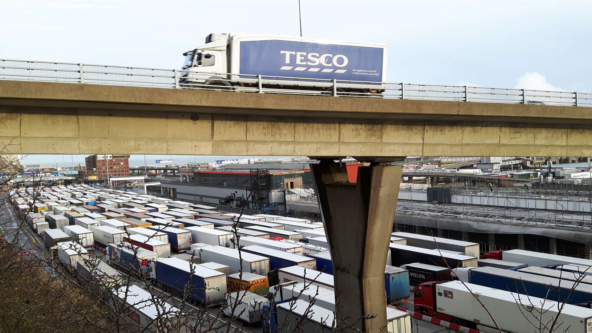 Lorries left idle at the docks during last week's blockade