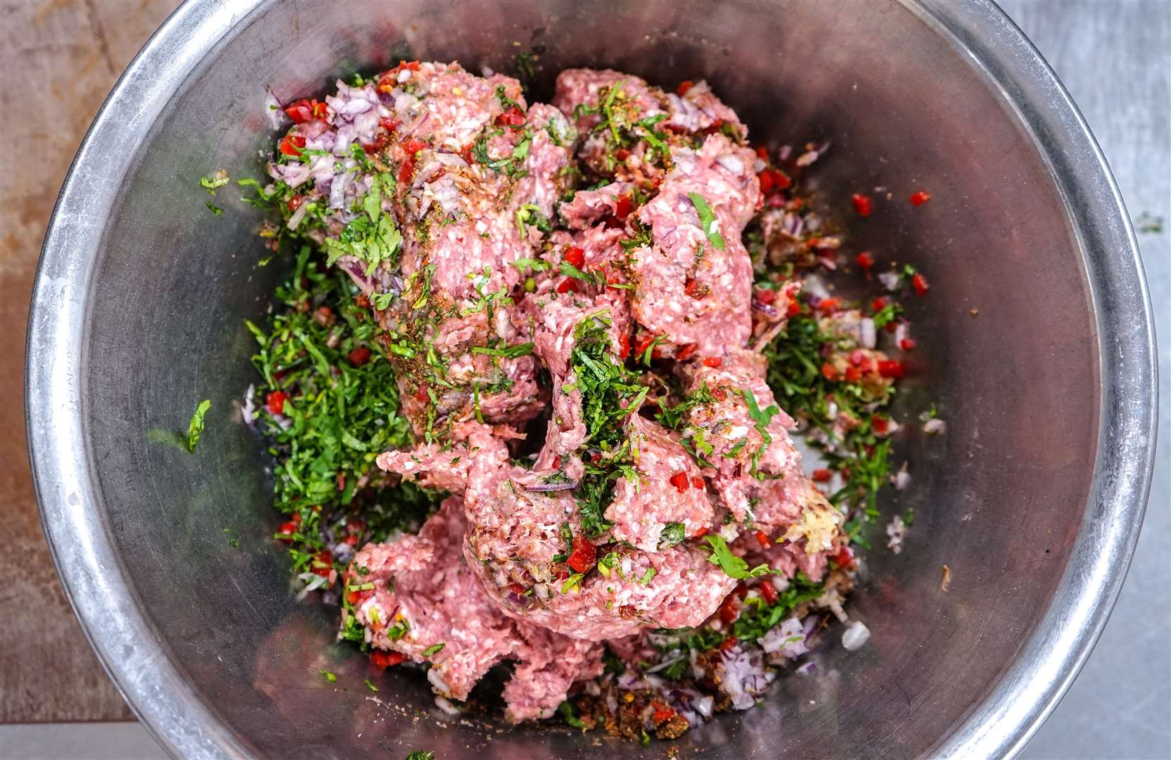 The ingredients mixed for the lamb kofta