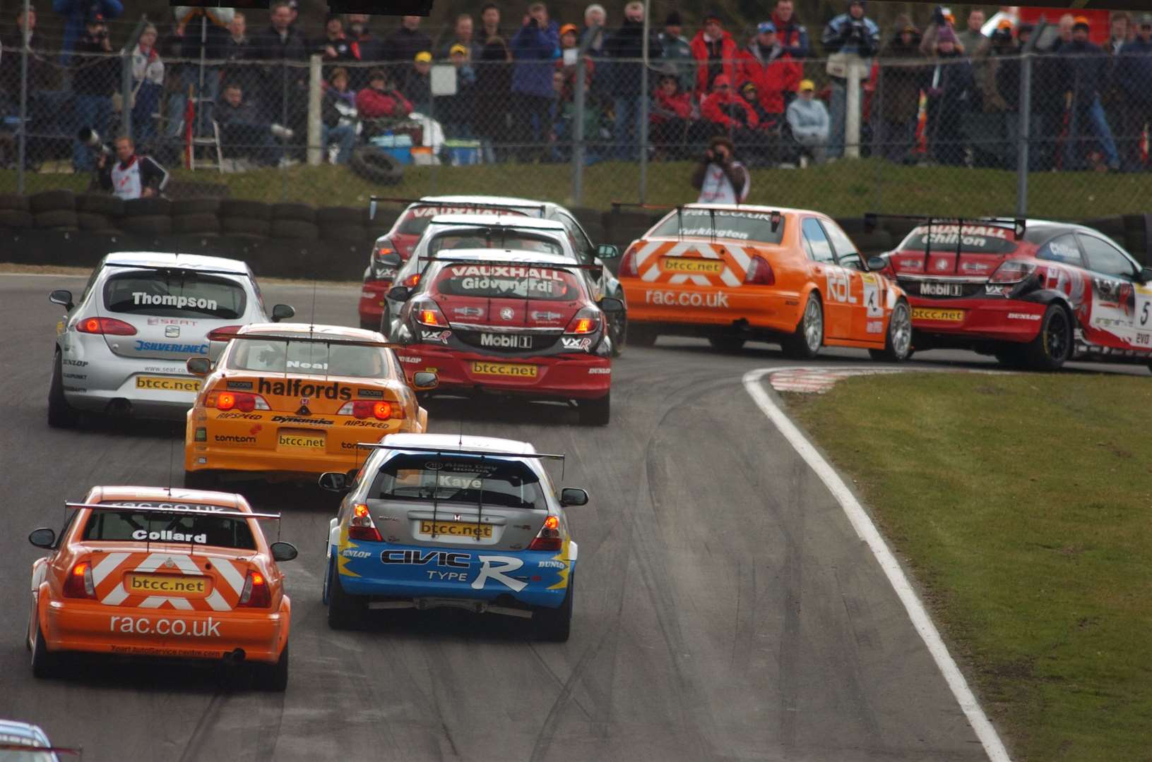 The British Touring Car Championship field heads into Druids at Brands Hatch in April 2006. Picture: Barry Goodwin