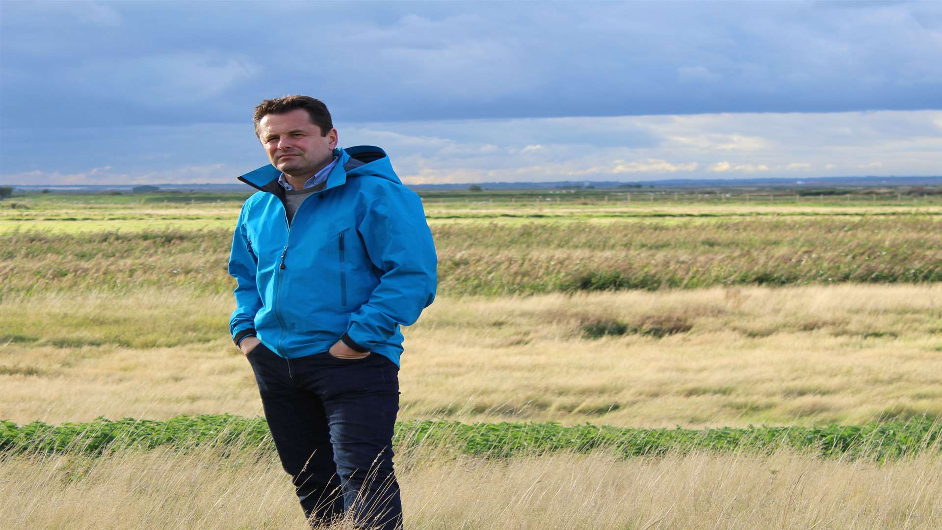Chris Hollins filming on the North Kent Marshes for Secret Britain. Picture: James Harrison