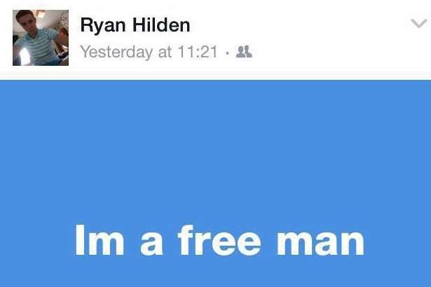 Ryan Hilden posted this on Facebook after walking free from court.