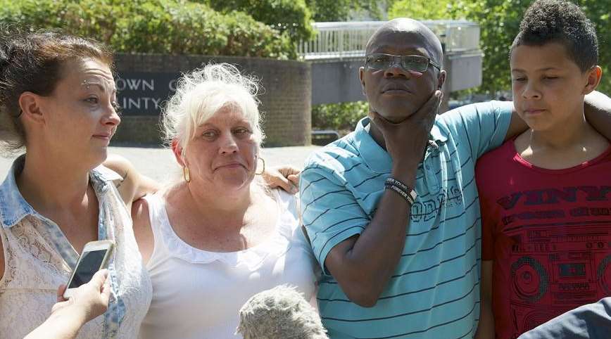 David Young's family with his fiancee Kirsty Bryant, left, outside Maidstone Crown Court