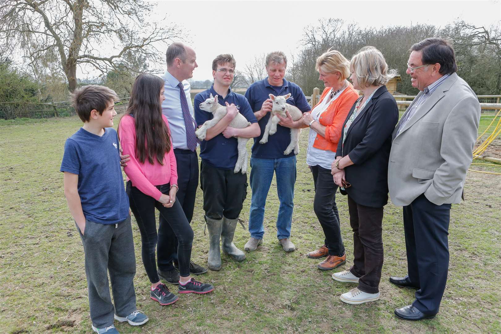 Maidstone and the Weald election candidate Jasper Gerard and Baroness Bonham-Carter with staff at Lainey's Farm