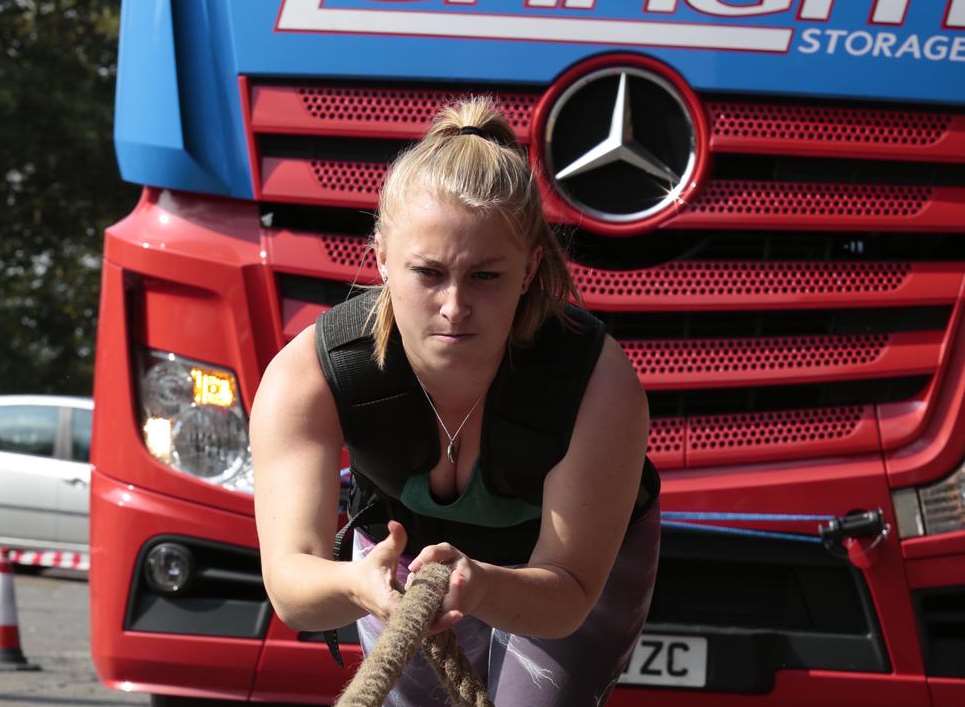 Tasha Flux attempts to pull the 7 tonne truck