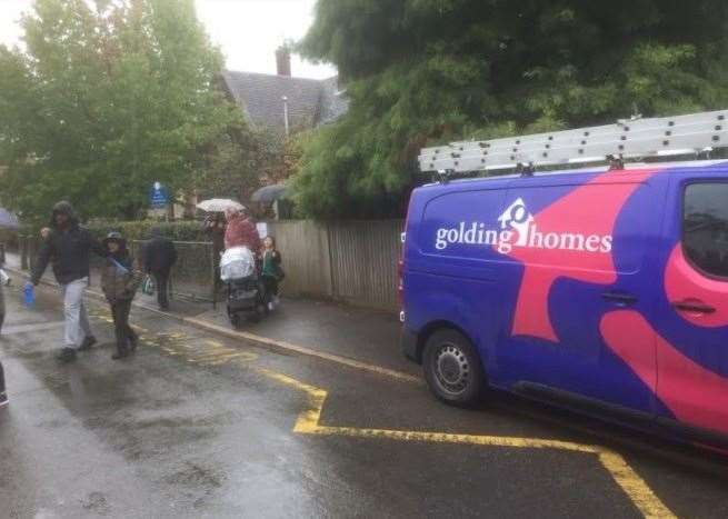The Golding Homes van left parked outside Yalding Primary School in Vicarage Road