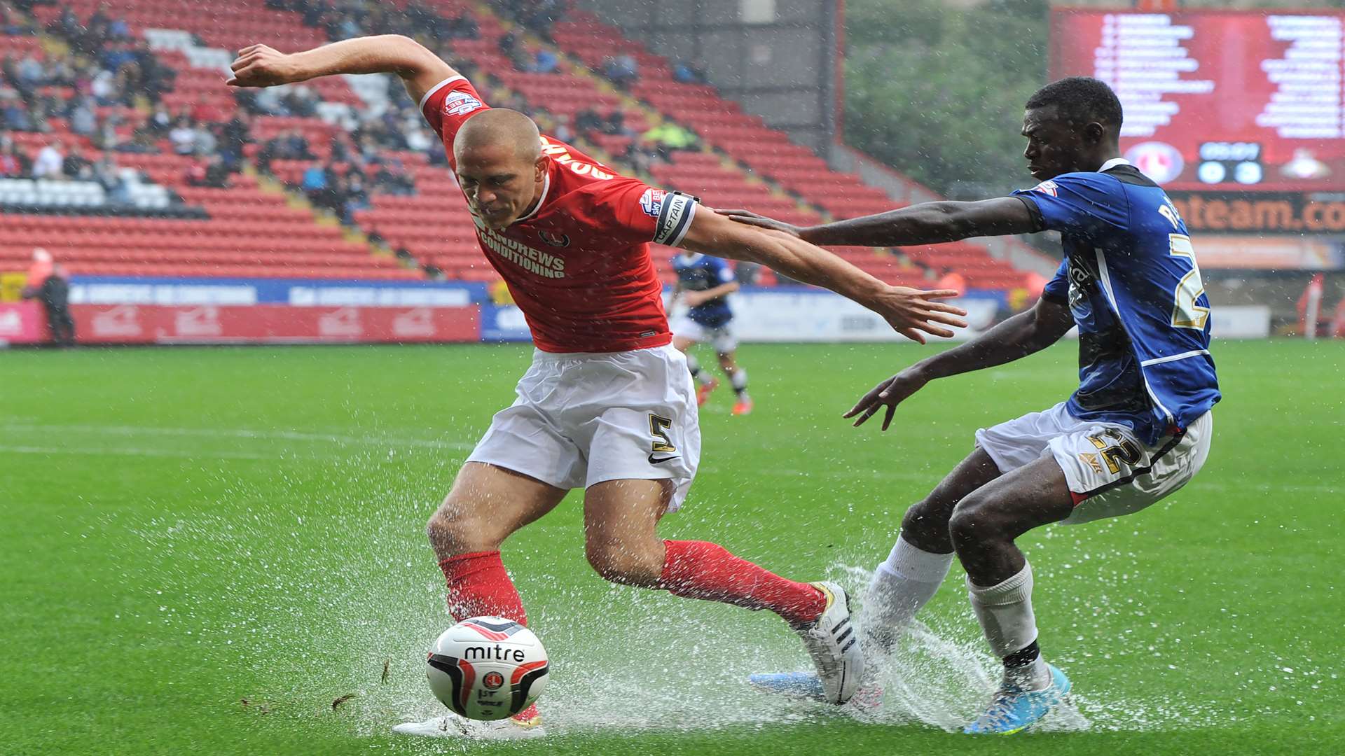 Charlton captain Michael Morrison makes a splash (Pic: Keith Gillard)
