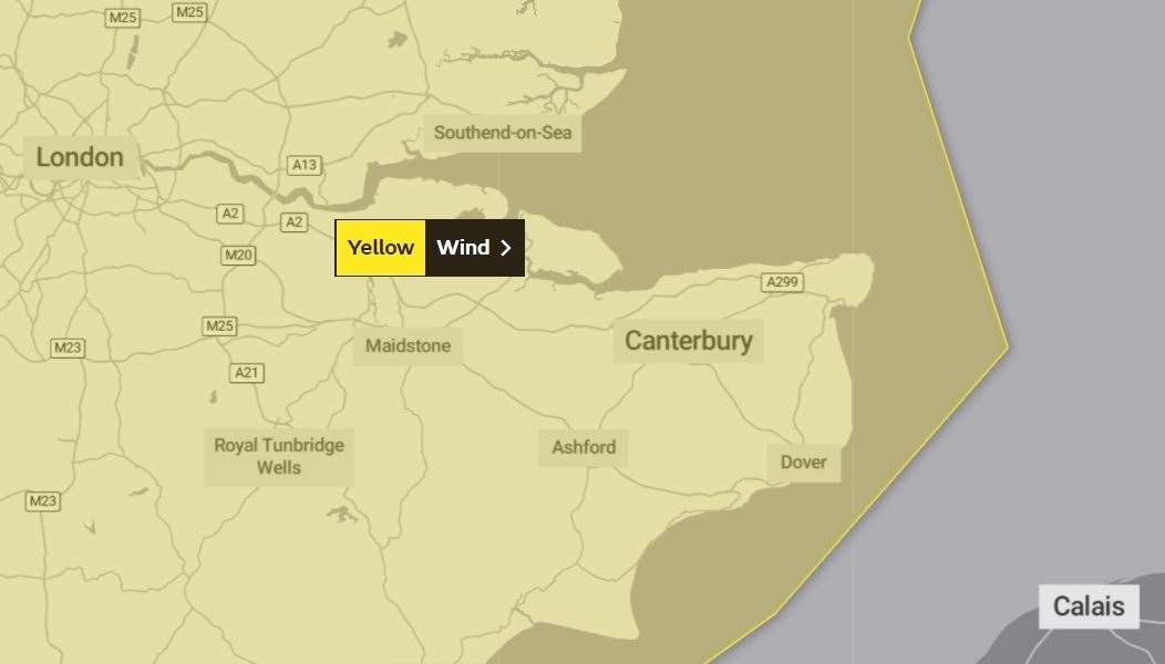 Met Office warning of high wind for Kent and the south east from 9am Tuesday