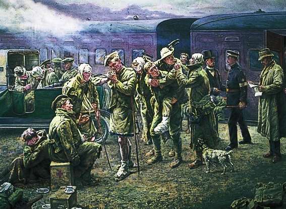 Arrival of a Convoy of Wounded Soldiers at Maidstone East by Frank Hyde