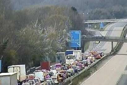 Delays on the M20 after a vehicle overturned. Picture: Highway Agency