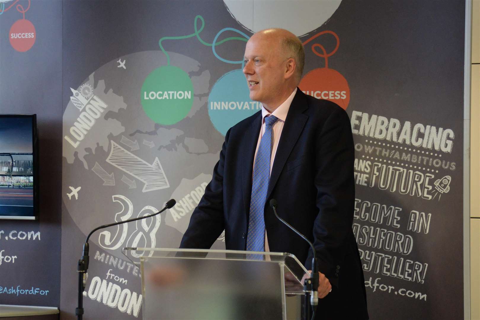 Chris Grayling at Ashford International station on Tuesday