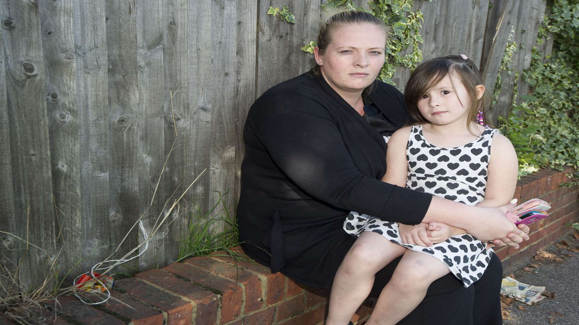Belinda Franks, with her daughter Destiny Jones, six, at the junction of Littlebrook Manorway and Henderson Drive, Temple Hill